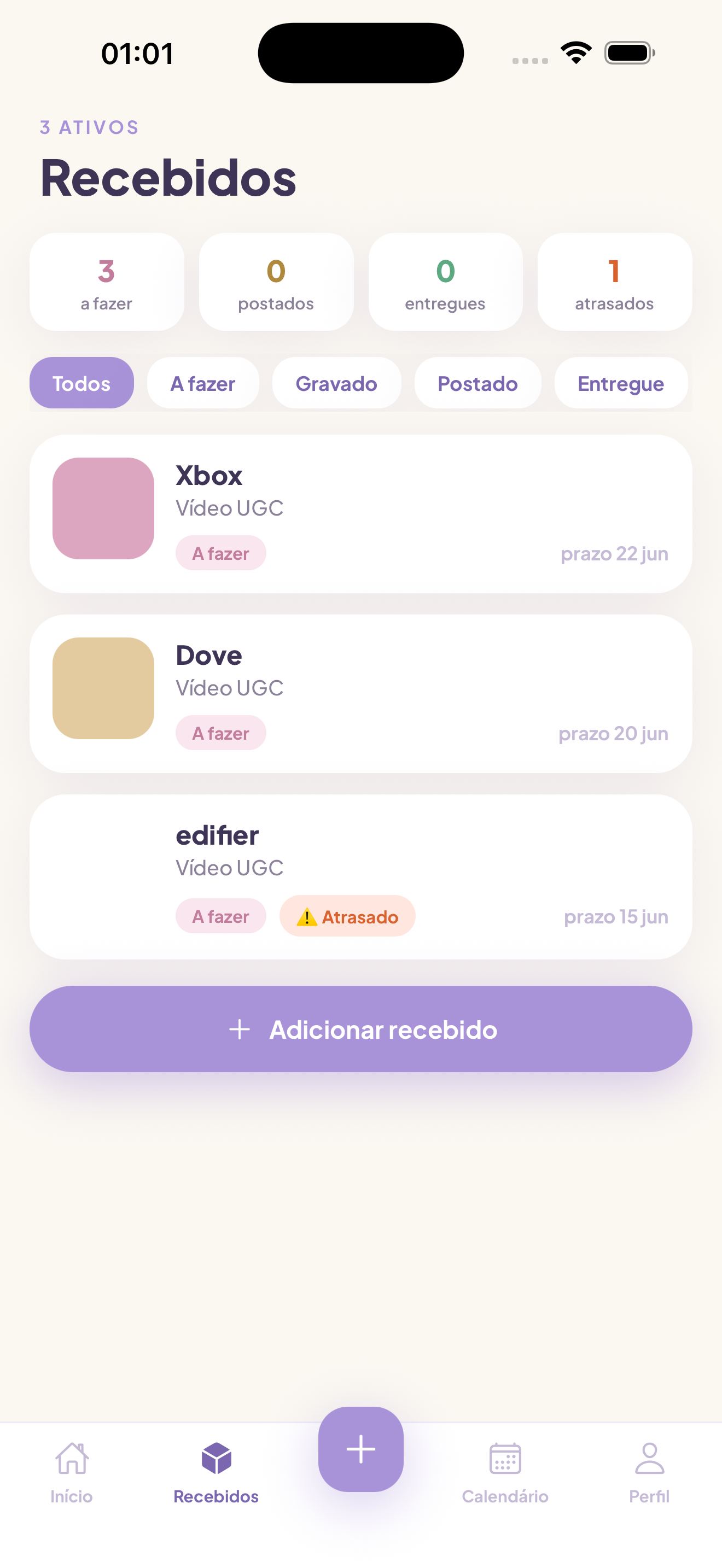 Lista de recebidos